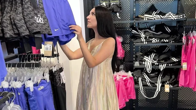 Lovense control in cafe and hot blowjob in fitting room