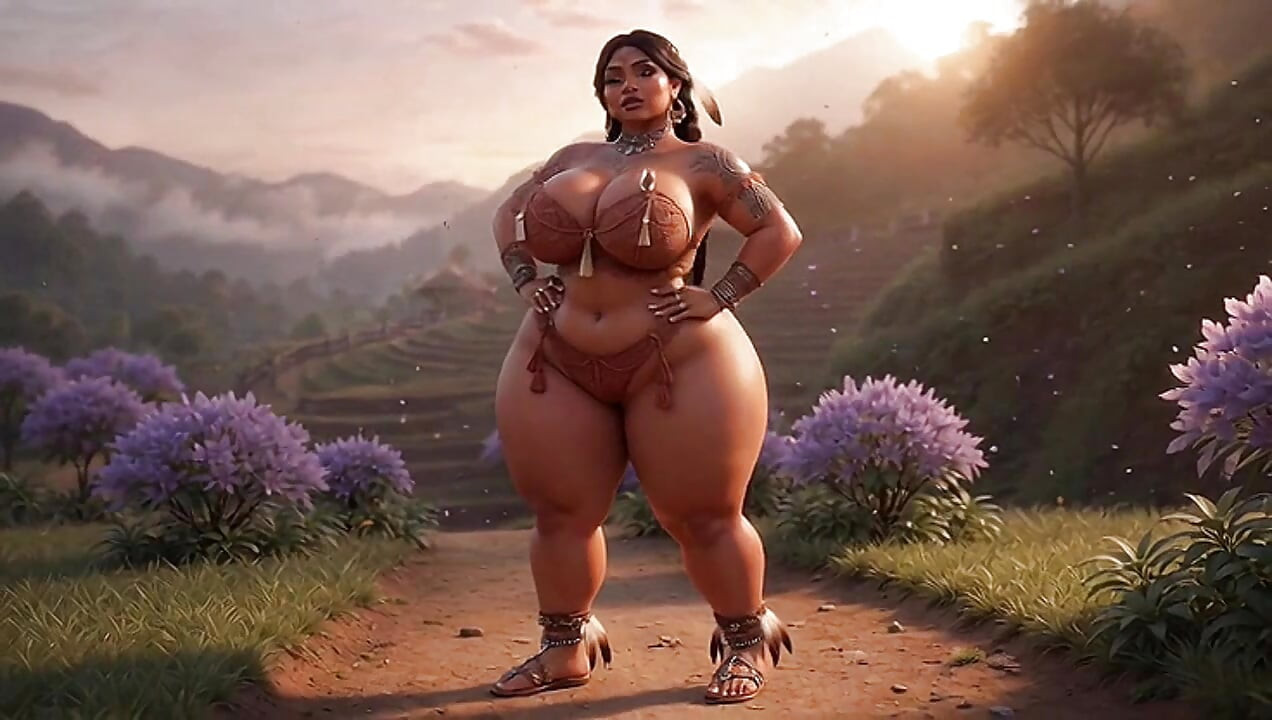Curvy Indigenous Tribal BBW Strips & Shows Massive Tits in Sunset Village
