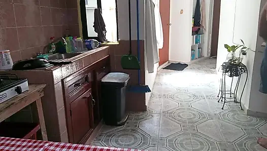 Mom in the kitchen in bralett