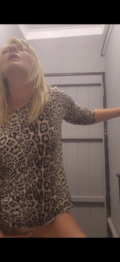 Cute blonde fingering her pussy in bar public bathroom | Clip 2
