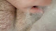 Horny bear edges himself in the bath with small cock and tight foreskin - no cum, just teasing