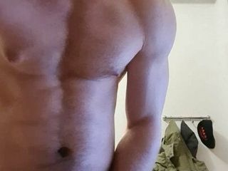 Muscle worship good present of body and jerking off with cum