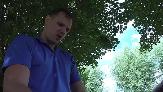 T-girl Bella Gold is showing off all her assets in open air