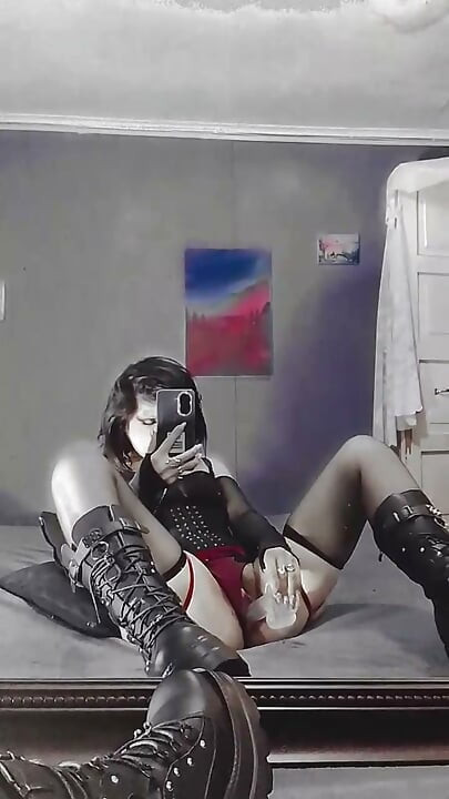 Goth Latina, dildo, boots and uncensored  masturbation