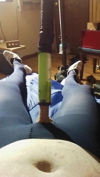 Blue pantyhose and cock milking