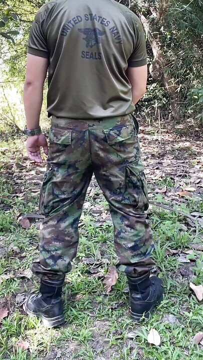 Solider Jerks Off & Cums at Work