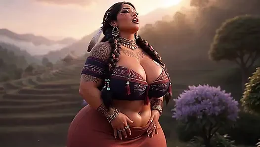 Curvy Indigenous Tribal BBW Strips & Shows Massive Tits in Sunset Village