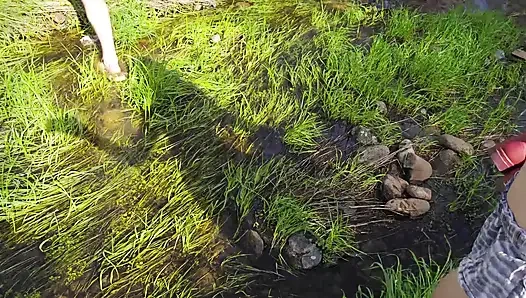 Petite Blonde Gets Bent Over Outdoors and Given Massive Facial