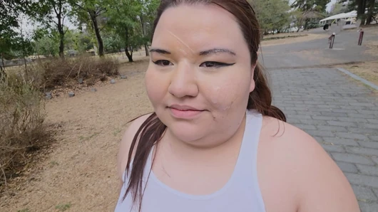 (censored - cut - No People Around) I love walking around in public with cum on my face and showing off my huge ass