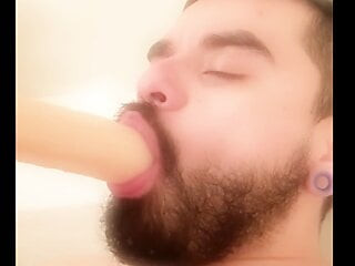 Amateur Latino College Boy Sucks Dildo in Bathtub