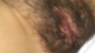 Covering mommys hairy pussy in cum