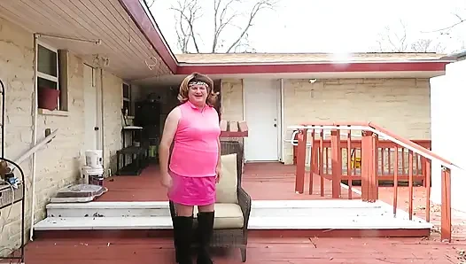 Brittney CD modeling her new pink outfit and boots