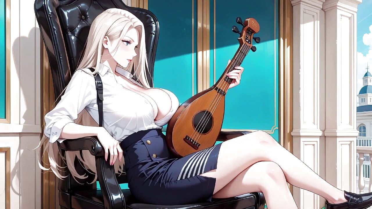 Blonde Teacher! The Fatal Seduction Under an Open White Shirt, lazily leaning on the classroom desk.