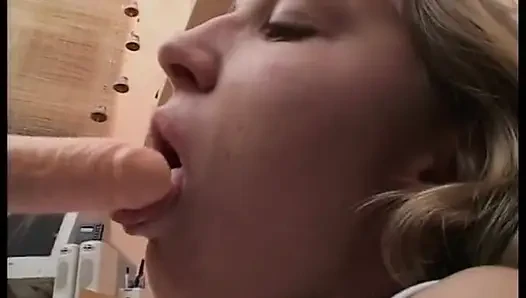 Horny blonde fucks her pierced cunt with a massive dildo