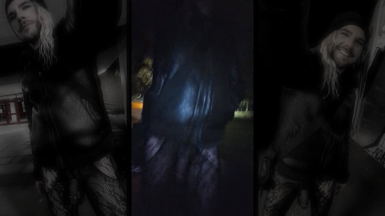暴露：穿着渔网紧身衣在户外撸管