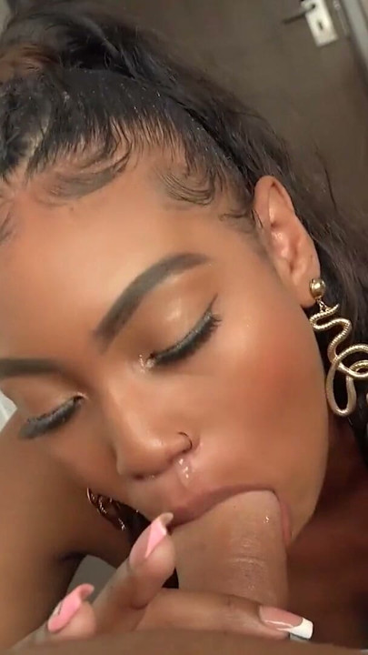 Gorgeous Black Babe Pleasures White Dick With Her Mouth in Premium Sloppy Blowjob | Clip 1