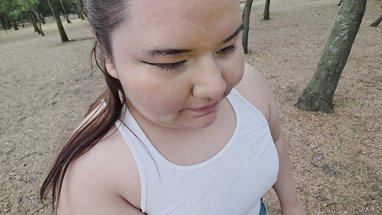 (censored - cut - No People Around) I love walking around in public with cum on my face and showing off my huge ass