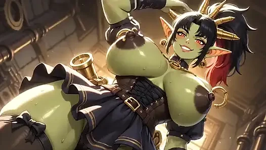 Anime schöne süße orc möpse, ai animation