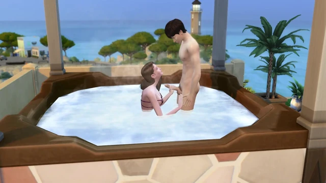 Couple on vacation take the opportunity to fuck in the hydro. The Sims