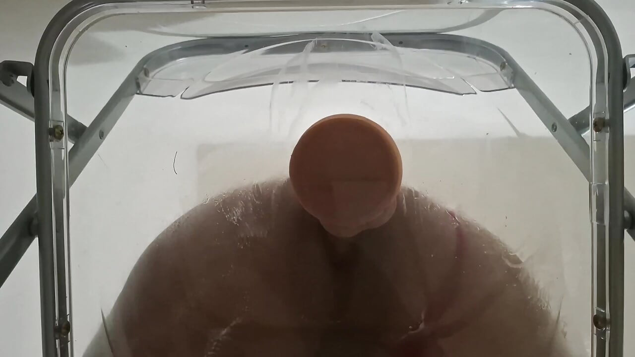 Trans Fat Ass Gwen Facesitting and Anal Fucked with Creampie through Clear Chair for the First Time.