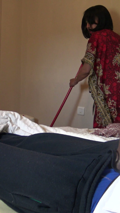 I pull out my big black cock for hotel maid. She can't believe how thick it is. | Clip 1