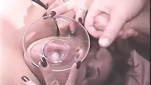 Brunette MILF Catches Thick Cum Load in Glass