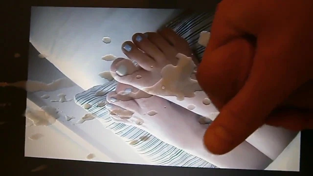 Cumming hard on April's cute feet and toes