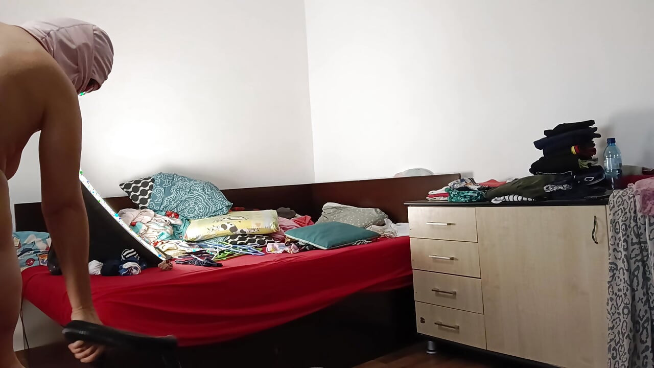Amateur wife vacuuming in the bedroom. Amateur wife gives me a handjob until I cum.