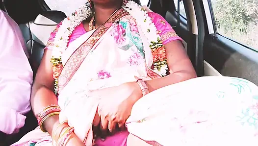 Indian Car Sex Pink Saree Bhabi Try to Fucking with Boy Friend. Telugu Firty Talks.