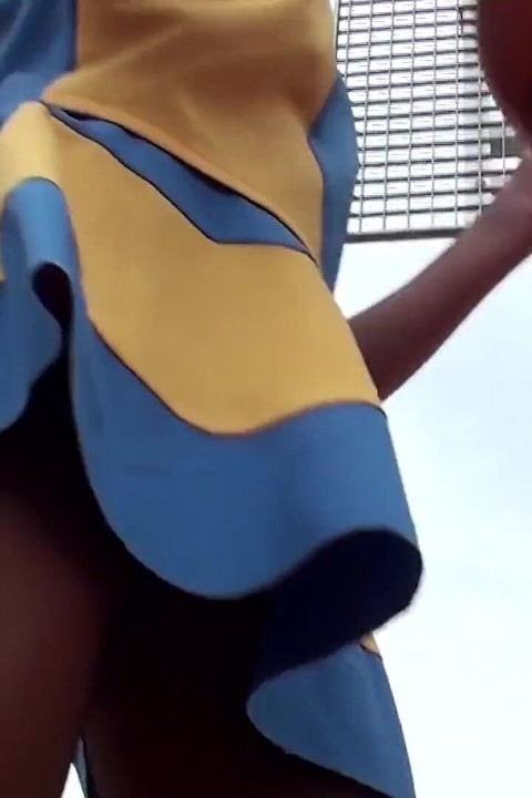 Blonde cheerleader flashing pussy while playing basketball