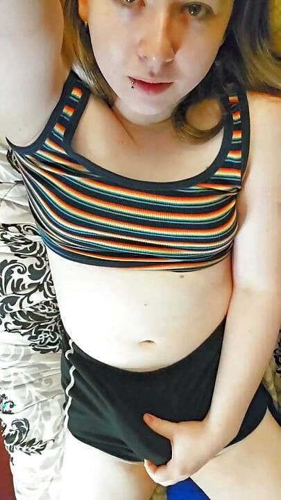 Stroking My Girlcock and Painting Myself in Cum