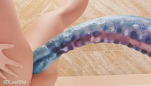 Long Alien Octopus Dildo Machine inside lesbian anus