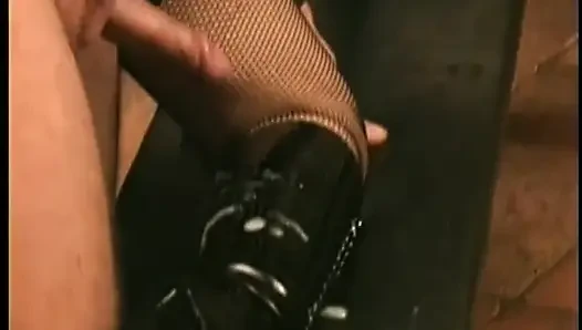 Latex domina gets fucked by her slave in dungeon