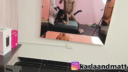 stepsisters gets fucked while playing on cell phone
