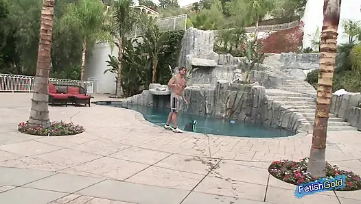 Beautiful MILF with big boobs cheats her husband with muscular pool guy