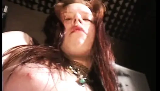 Redhead German bitch stuffs her twat with big didlo