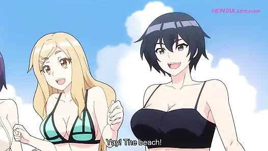 Адам пытается остаться спокойным, но его стояк выдает его, как эти красотки толкает момент в горячий секс