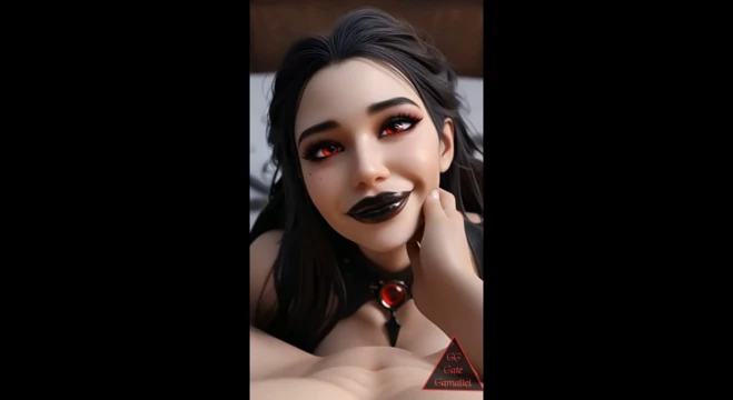 Red-eyed dark-haired sexy vampire – finger sucking, blowjob, anal fucking & cowgirl riding with fangs  ( AI Generated )
