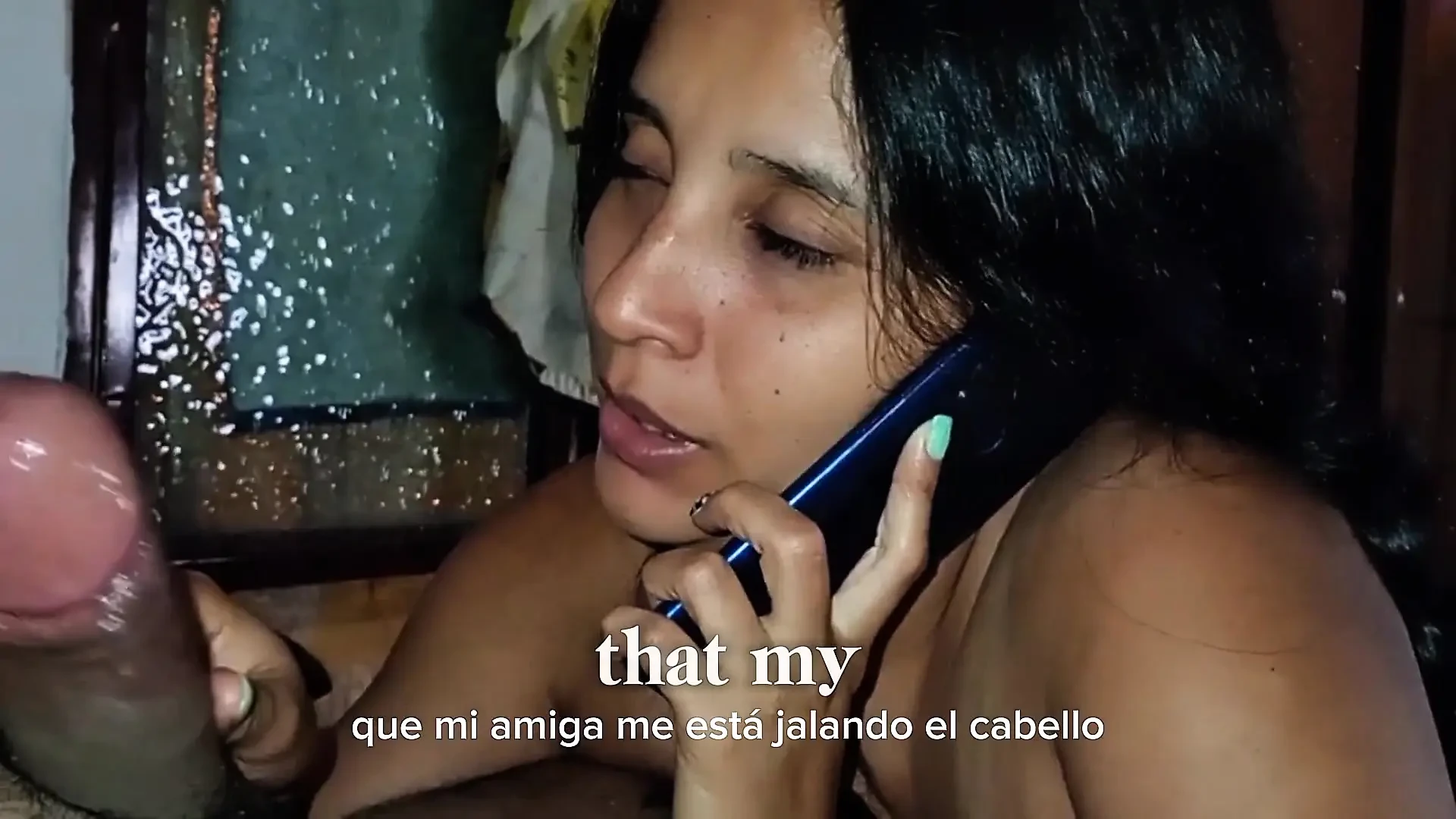 I fuck my ex while talking on the phone with my boyfriend! I show him that now I can fit my whole cock in my mouth! (subtitled)