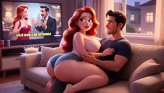Şehvetli kızıl saçlının açık penceresi azdırıyor komşuyla tutkulu kanepe karşılaşmasına yol açıyor (yapay zeka oluşturuldu)