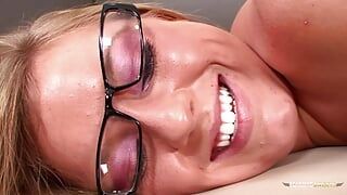 Eager to have fantastic sex the blonde babe with sexy glasses jumped on a dick