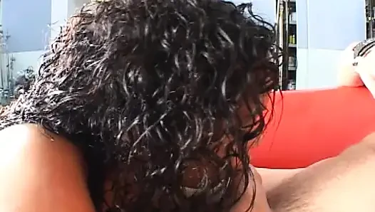 Young Black Teen Gives an Amazing Blowjob to a White Hard Cock