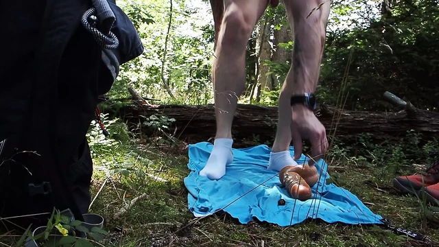 Anal fun in a forest clearing ended with an orgasm.