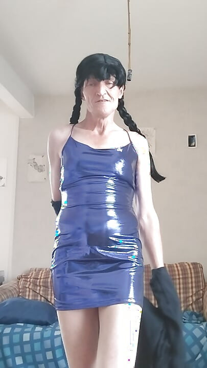 Shiny midnight blue bra and dress to seduce you... Then Total Streap-tease to get you excited... I do, anyway!!!