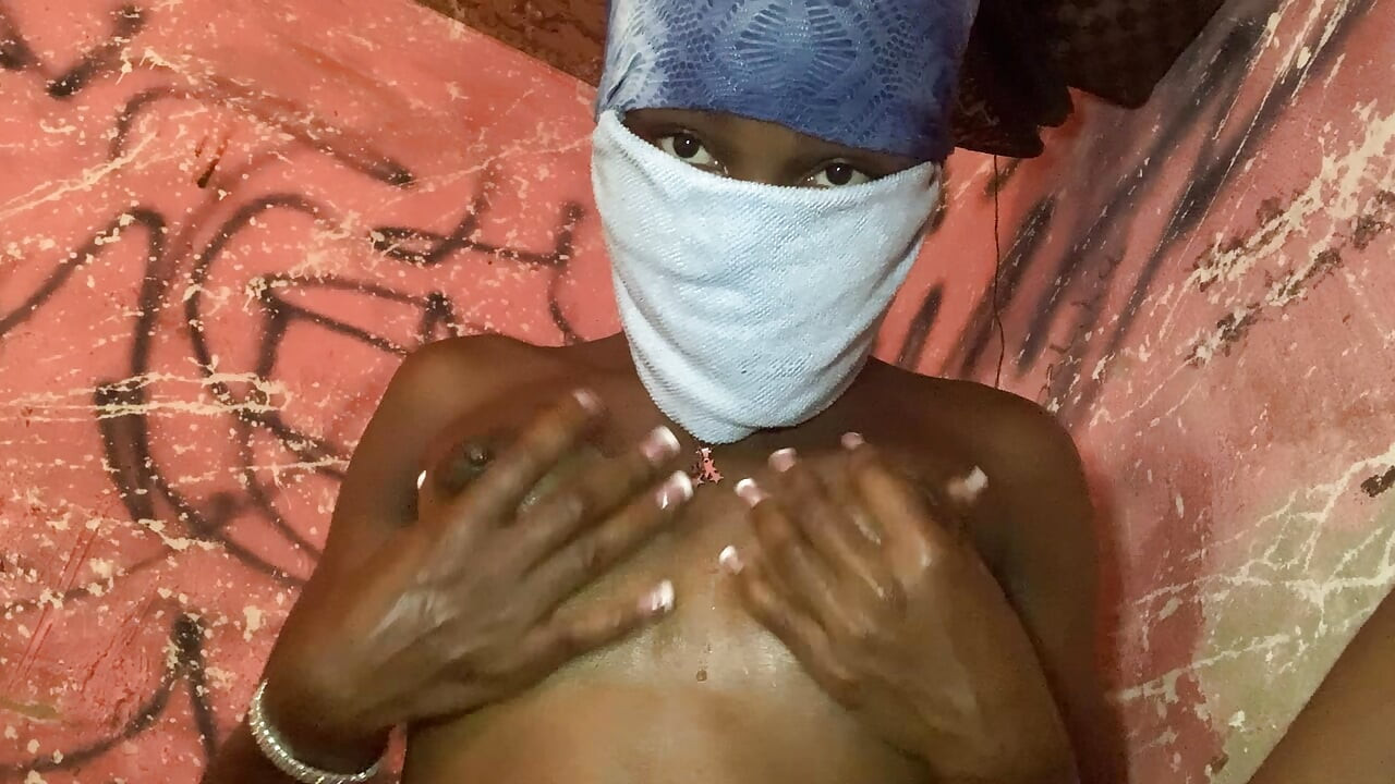 Hot ebony petite babe boob massage