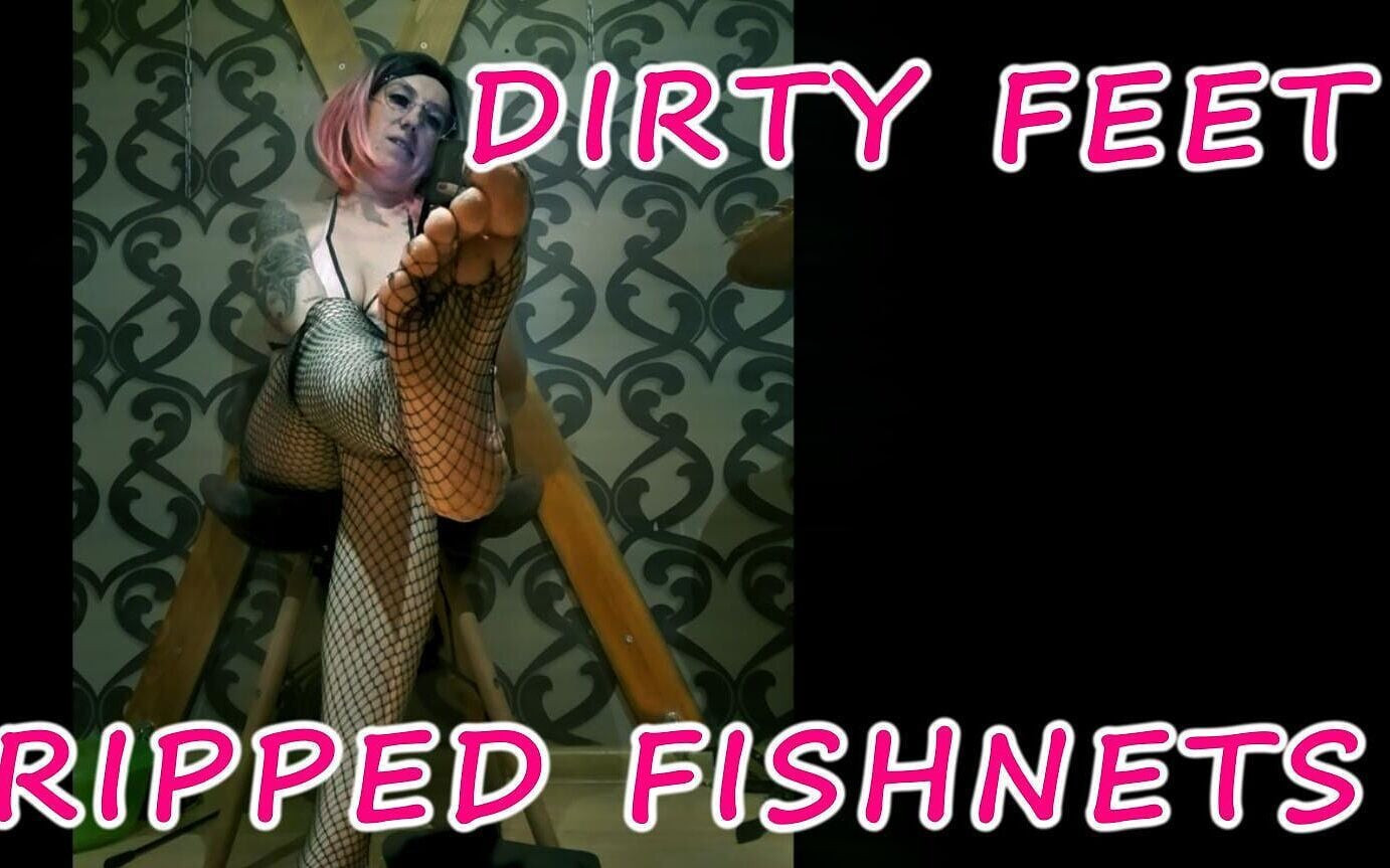 Lady Angela Dirty Feet Ripped Fishnets Femdom Foot Smelling