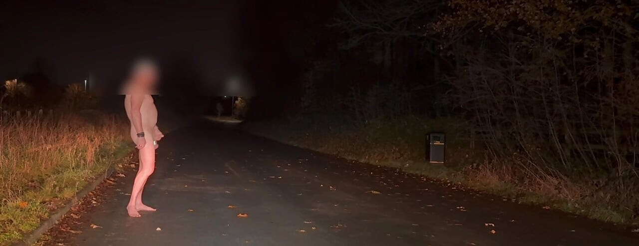 当一辆车经过时，在路上赤脚地手淫我的大鸡巴