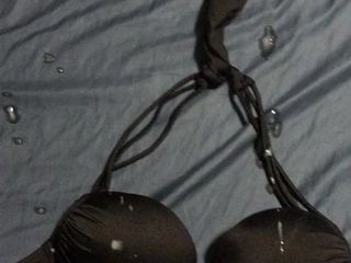 Cumming on black VS bikini top