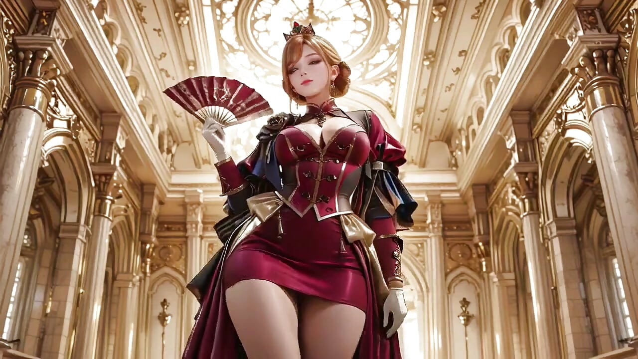 Red Queen on the Golden Throne! Deep Velvet Gown, Lazy Chin Rest, and a Gaze That Locks Onto You. Is She a Ruler or Prey?