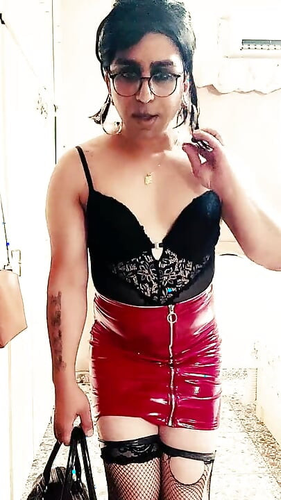 FetishEmmanuella video 12 - Red Vinyl Skirt
